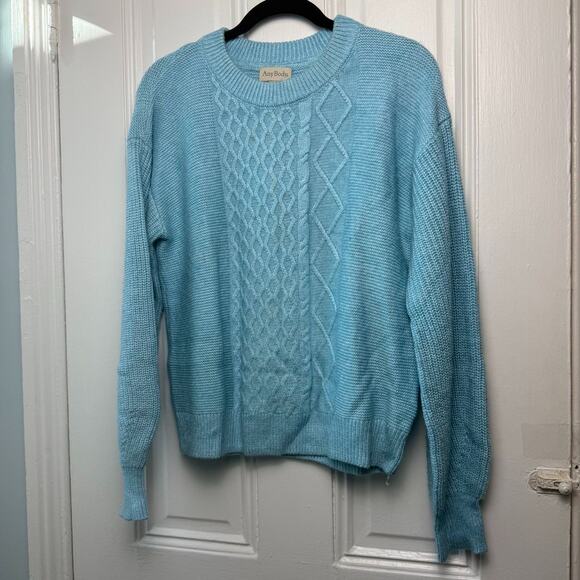 Any Body Sweaters - Any Body Cable Knit Crewneck Sweater Womens Small Blue Knit NWOT QVC